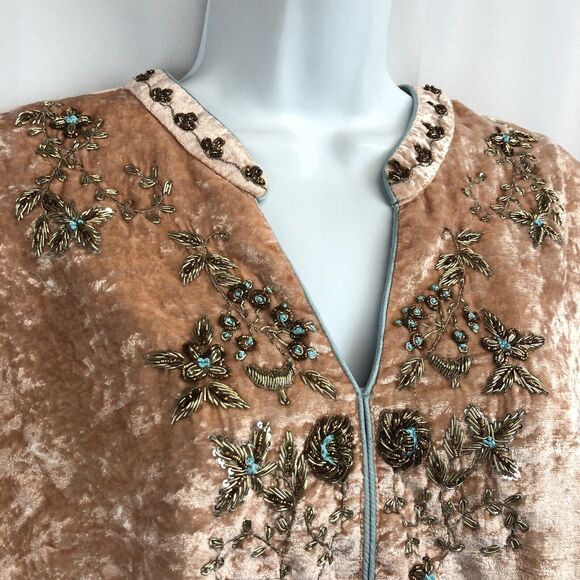 Soft Surroundings Moroccan Beaded Tunic Top Crushed Velvet Blush Pink Petite Med - Picture 6 of 13